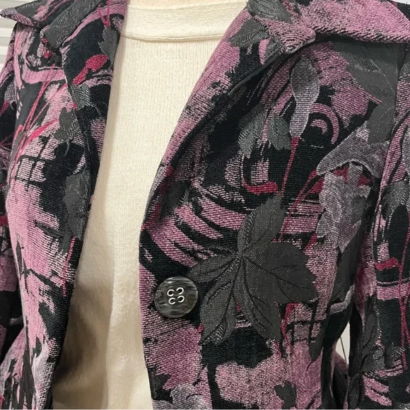 Ali Miles Floral Brocade Art  Belted Jacket, Womens S/P, Purple & Black - Picture 4 of 13